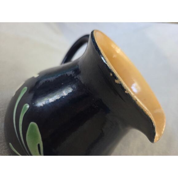 Vintage French Dark Blue Pottery Milk Pitcher Floral Vase Blue White - Picture 4 of 11